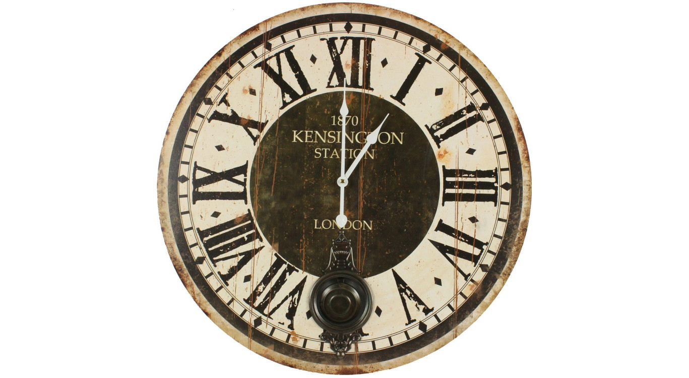 Horloge Ancienne Balancier 1870 Kesington Station London 58cm