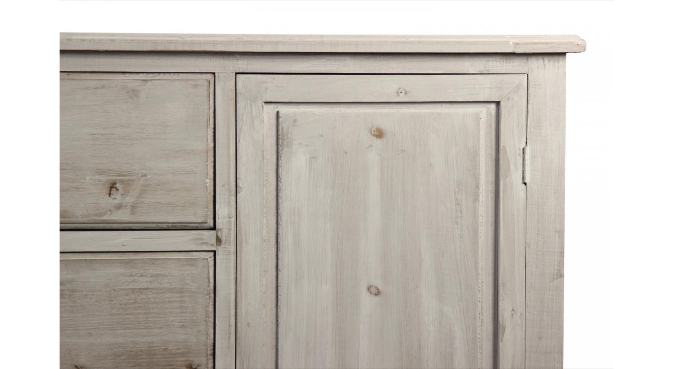 Meuble Semainier Chiffonnier Grainetier Bois 9 Tiroirs Cerusé Blanc Nu 210x54x90cm