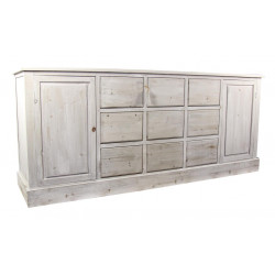 Meuble Semainier Chiffonnier Grainetier Bois 9 Tiroirs Cerusé Blanc Nu 210x54x90cm