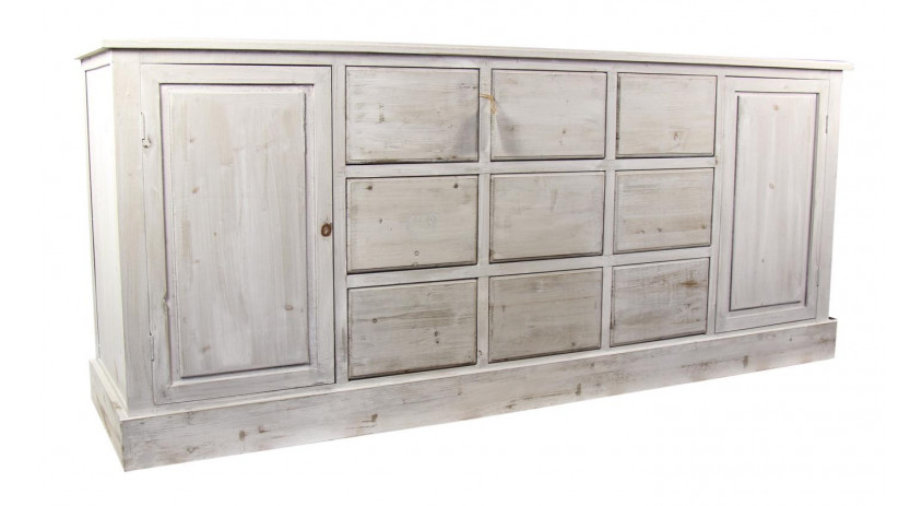 Wochenschrank Chiffonnier Grainetier Bois 9 Schubladen Cerusé Blanc Nu 210x54x90cm