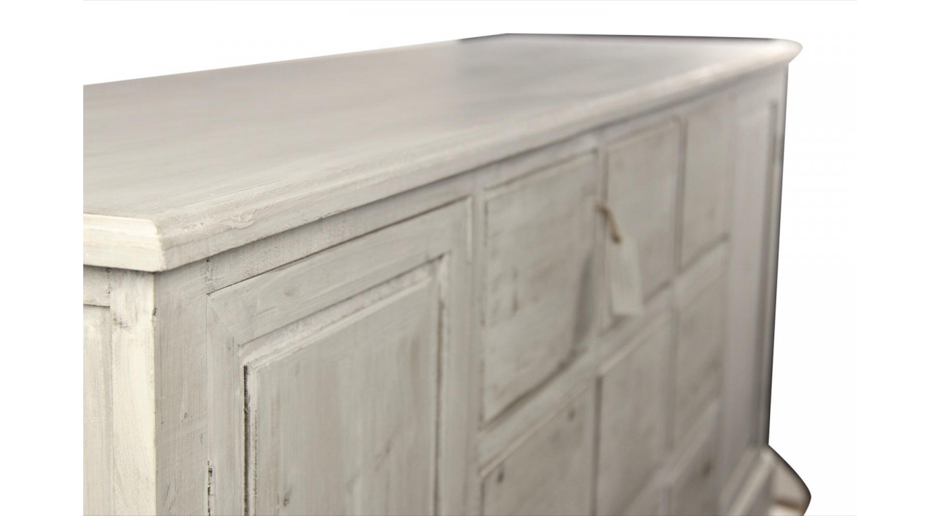 Meuble Semainier Chiffonnier Grainetier Bois 9 Tiroirs Cerusé Blanc Nu 210x54x90cm