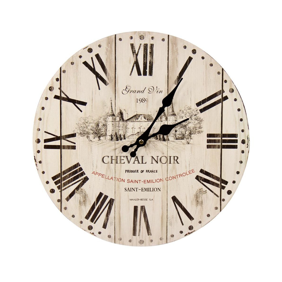 Horloge Ancienne Murale Grand Vin Cheval Noir Blanc 34cm