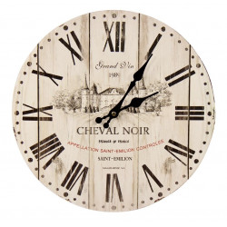 Horloge Ancienne Murale Grand Vin Cheval Noir Blanc 34cm