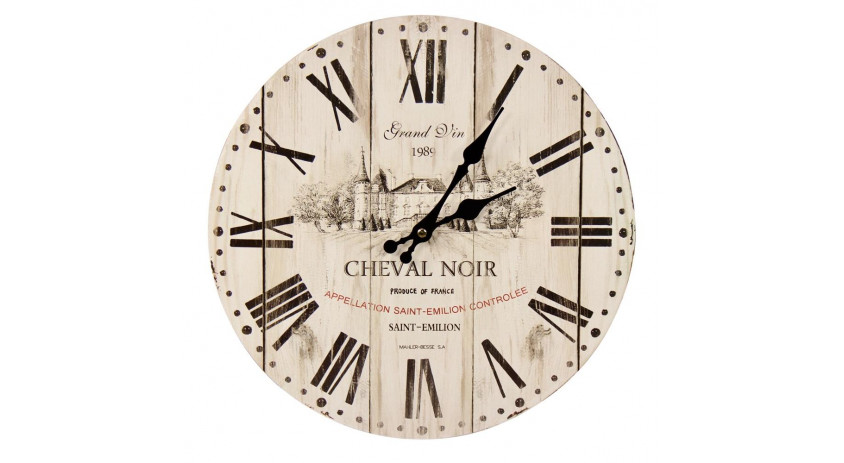 Horloge Ancienne Murale Grand Vin Cheval Noir Blanc 34cm