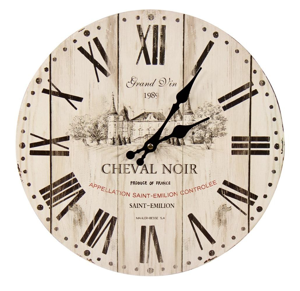 Horloge Ancienne Murale Grand Vin Cheval Noir Blanc 34cm