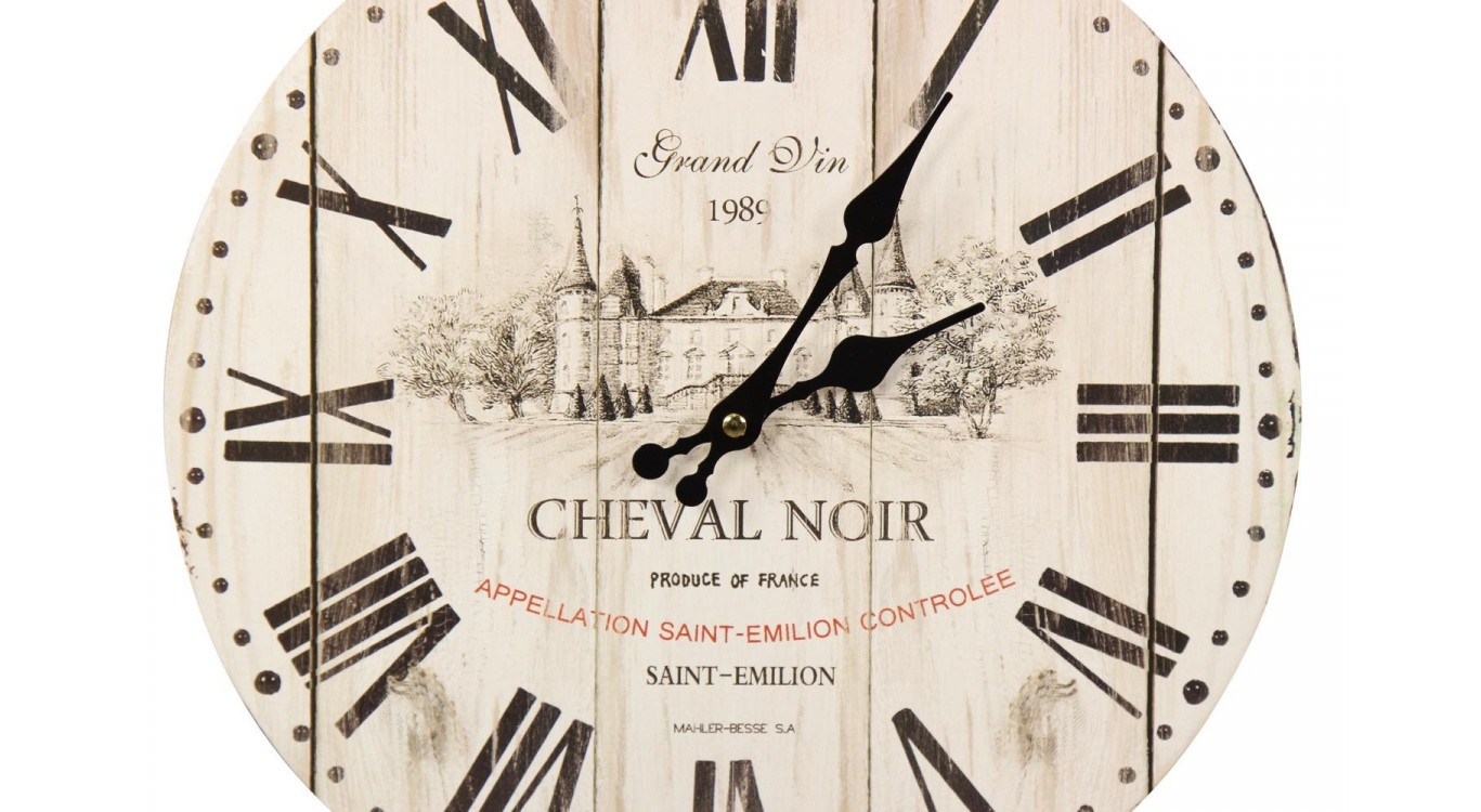 Horloge Ancienne Murale Grand Vin Cheval Noir Blanc 34cm