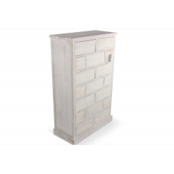 Meuble Semainier Chiffonnier Grainetier Bois Cerusé Blanc 17 Tiroirs Nu 75.5x34x116cm