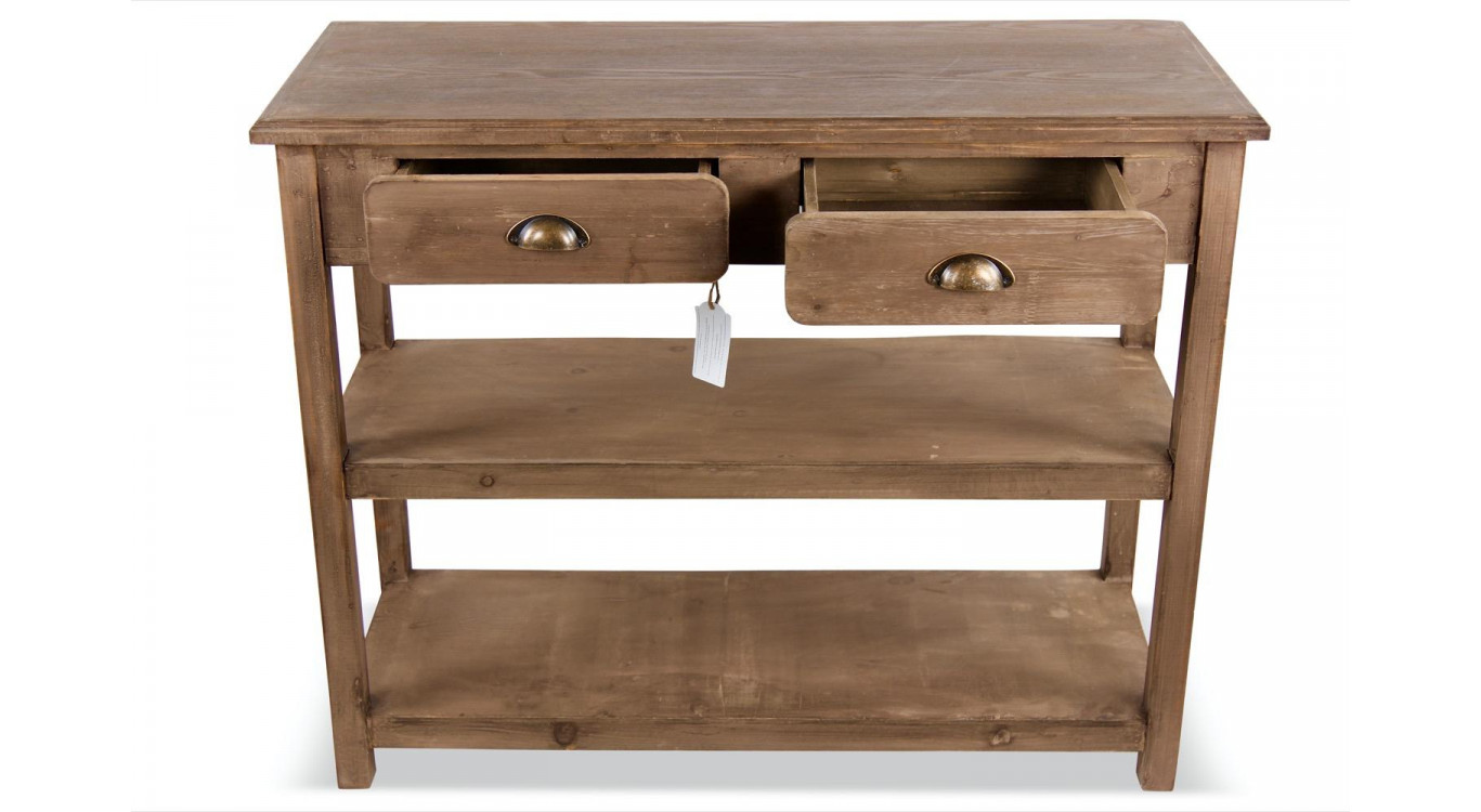 Meuble Console Drapier Bois 2 Tiroirs 100x40x80.5cm