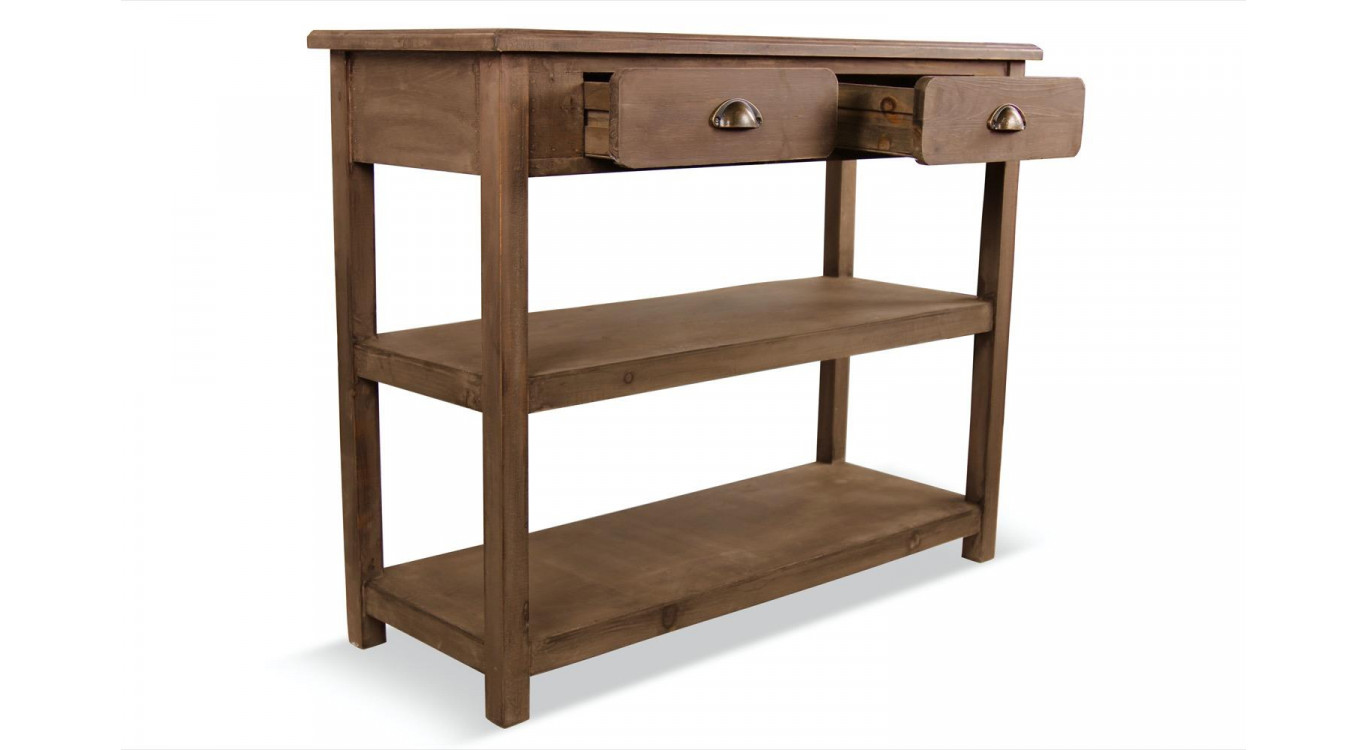 Meuble Console Drapier Bois 2 Tiroirs 100x40x80.5cm