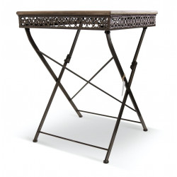 Table Carré Bois Fer Forgé Marron 61x61x81.5cm