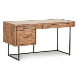 Bureau 3 Tiroirs Bois Métal Marron 150x60x76cm