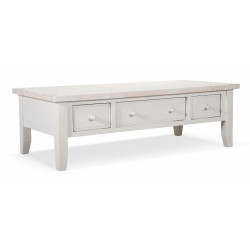 Table Basse 3 Tiroirs Bois Blanc 140x70x45cm