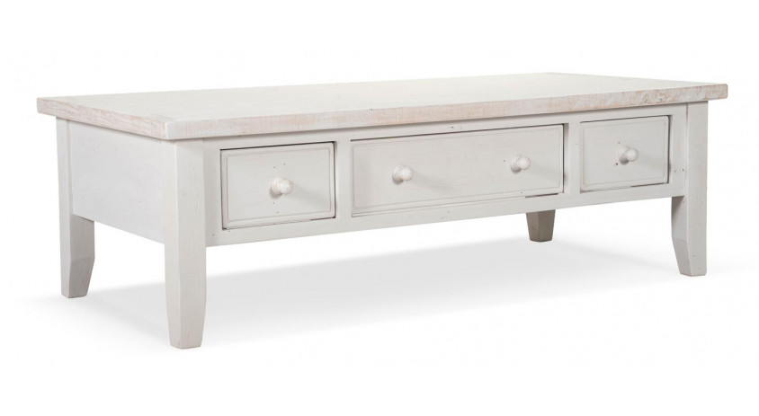 Table Basse 3 Tiroirs Bois Blanc 140x70x45cm