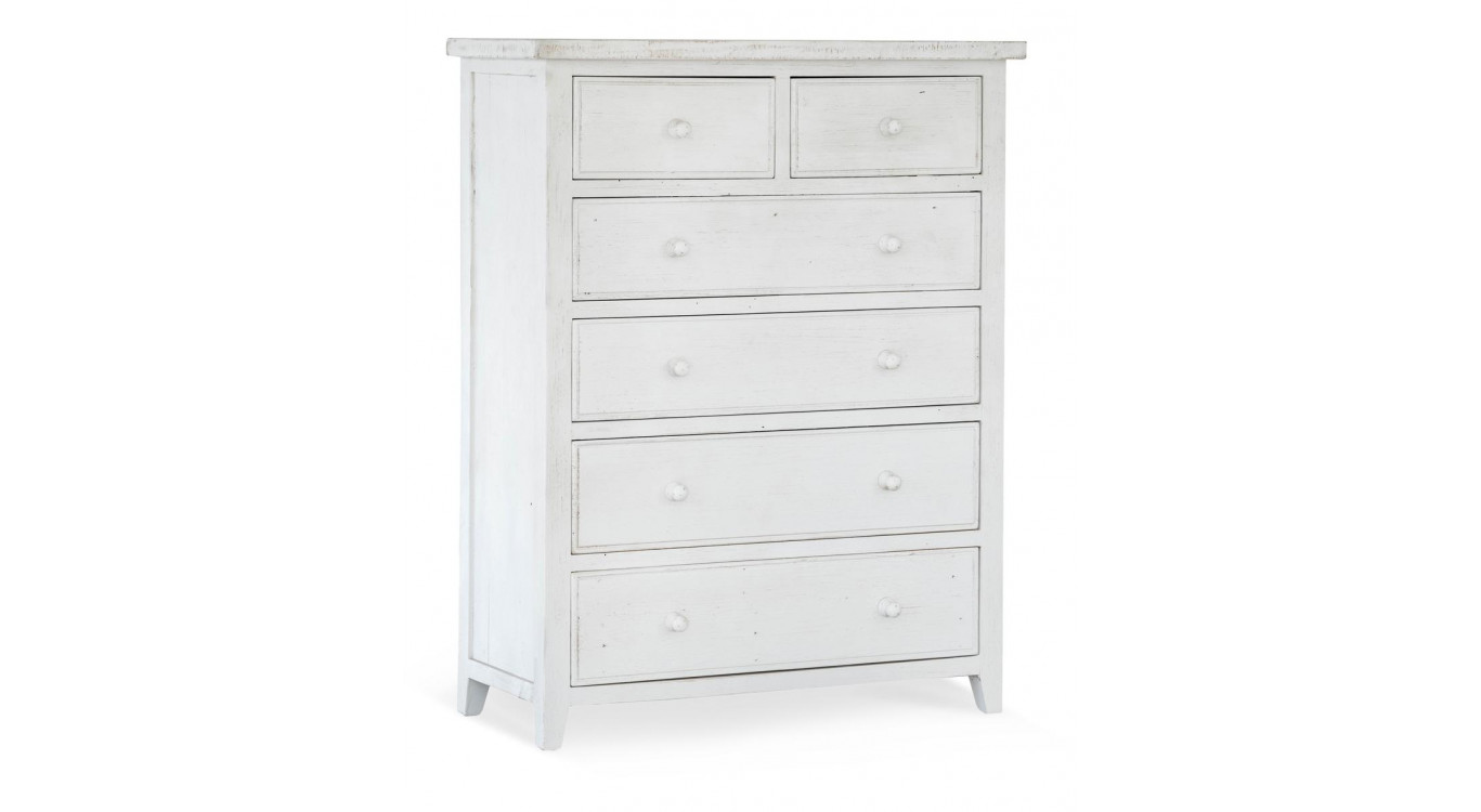 Commode 6 Tiroirs Bois Blanc 100x45x129cm