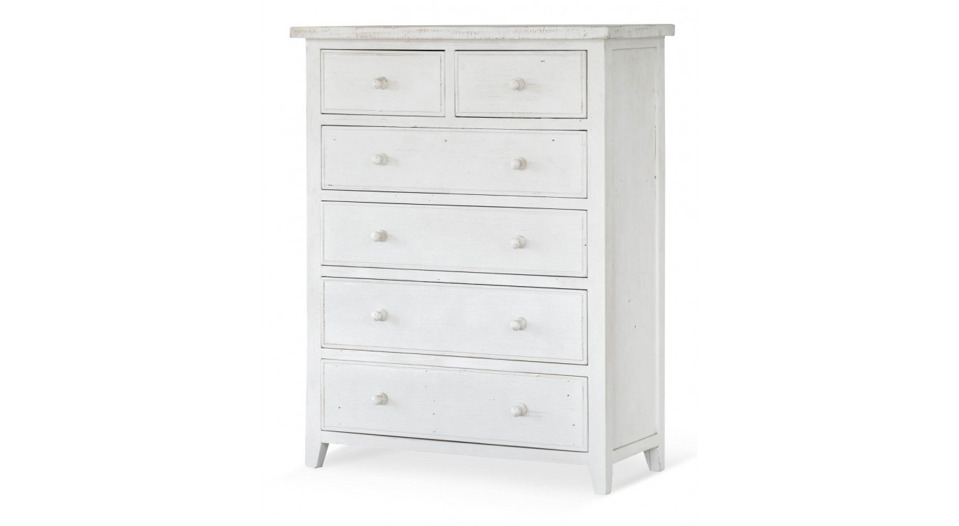 Commode 6 Tiroirs Bois Blanc 100x45x129cm