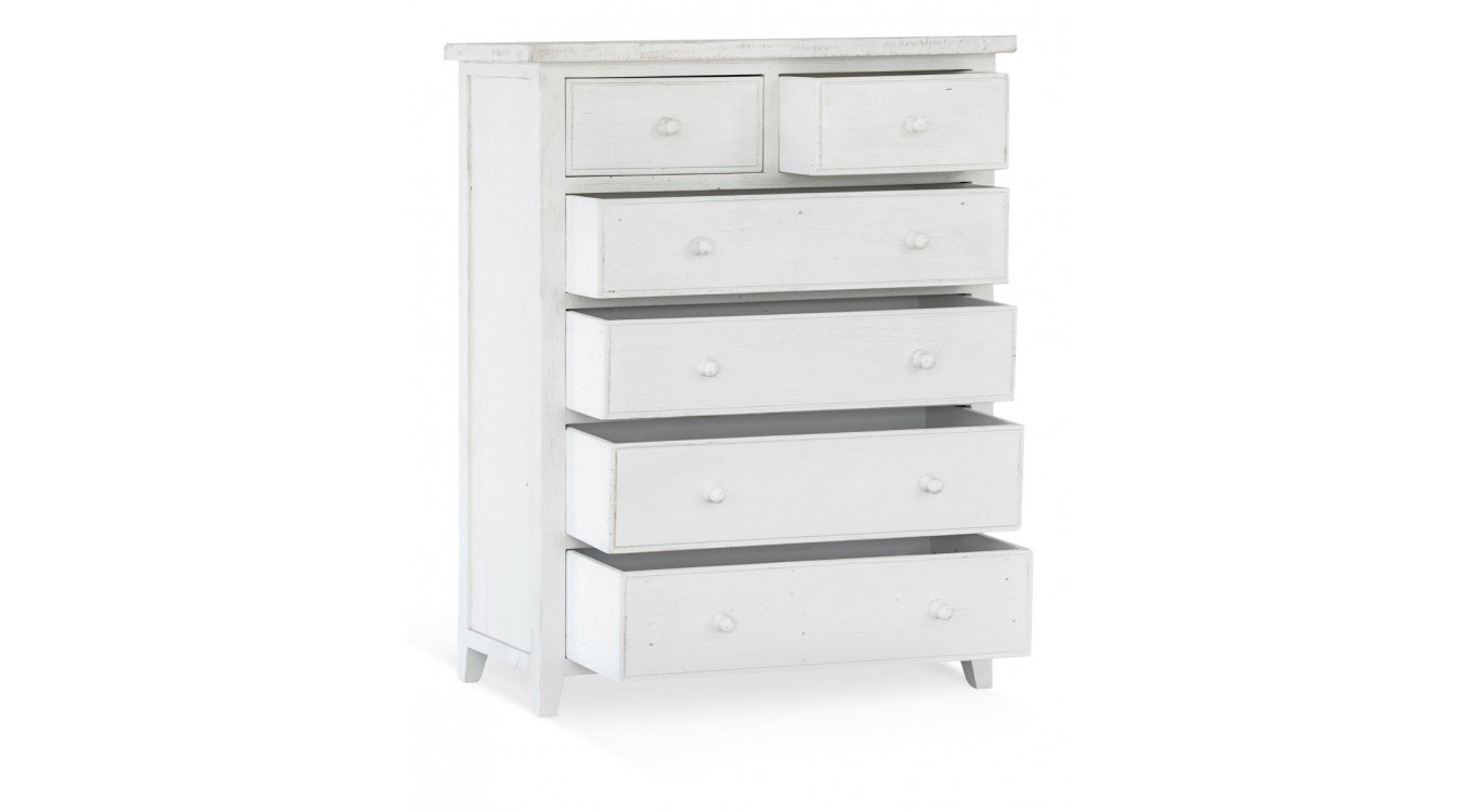 Commode 6 Tiroirs Bois Blanc 100x45x129cm