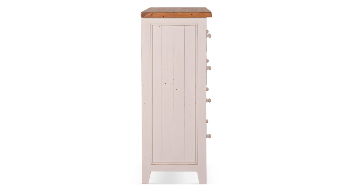 Commode 5 Tiroirs Bois Blanc 100x45x110cm