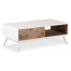 Table Basse 1 Tiroir Bois Blanc 120x60x45cm