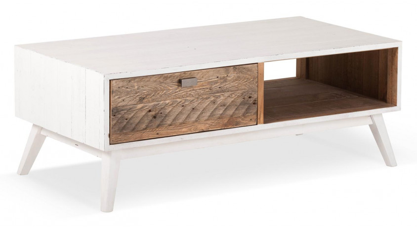 Table Basse 1 Tiroir Bois Blanc 120x60x45cm