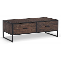 Table Basse 2 Tiroirs Bois Métal Marron 120x60x42.5cm