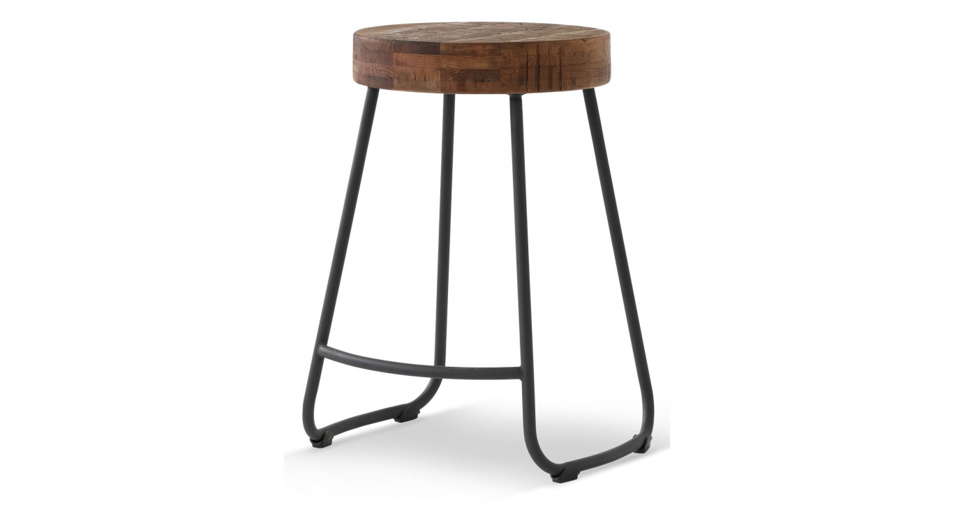 Tabouret Bois Métal Marron 40x40x65cm