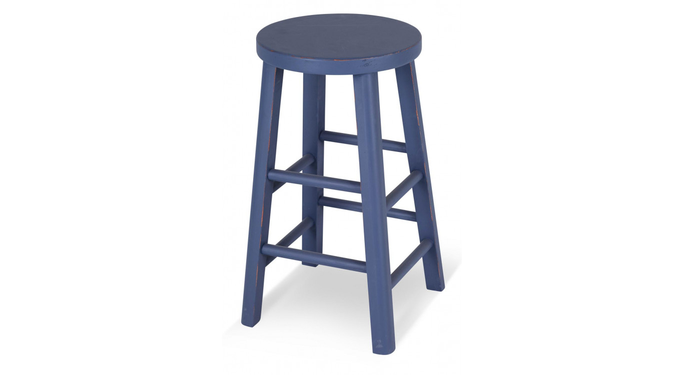 Tabouret Bois Bleu 37x37x65cm