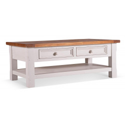 Table Basse 2 Tiroirs Bois Blanc 120x65x45cm