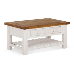 Table Basse 2 Tiroirs Bois Blanc 90x55x43cm