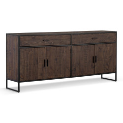 Buffet 2 Tiroirs Bois Métal Marron 200x42x90cm