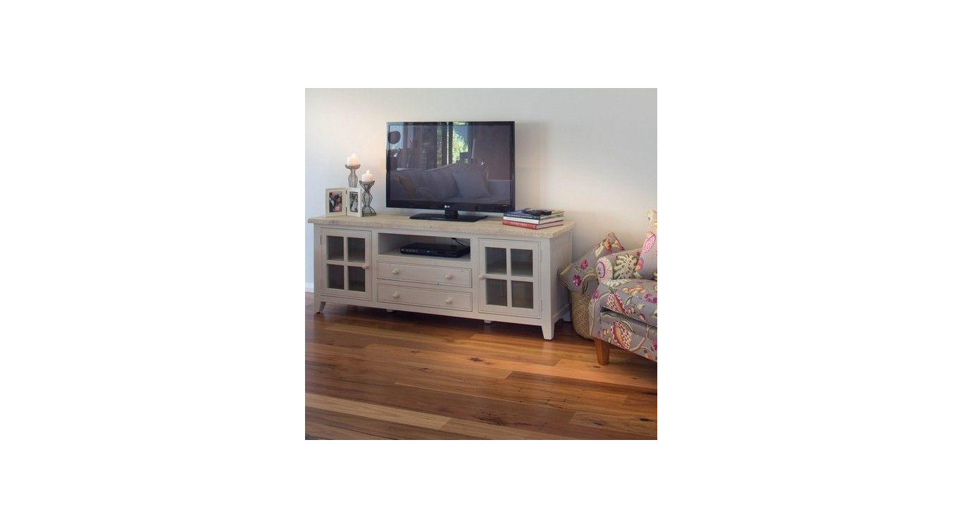 Meuble TV 2 Tiroirs Bois Blanc 180x45x65cm