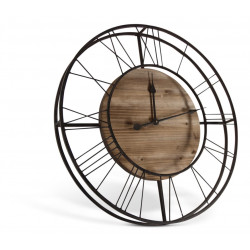 Grande Horloge Ancienne Bois Métal Marron 70x7x70cm