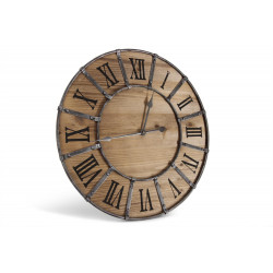 Grande Horloge Ancienne Bois Métal Marron 66x4x66cm