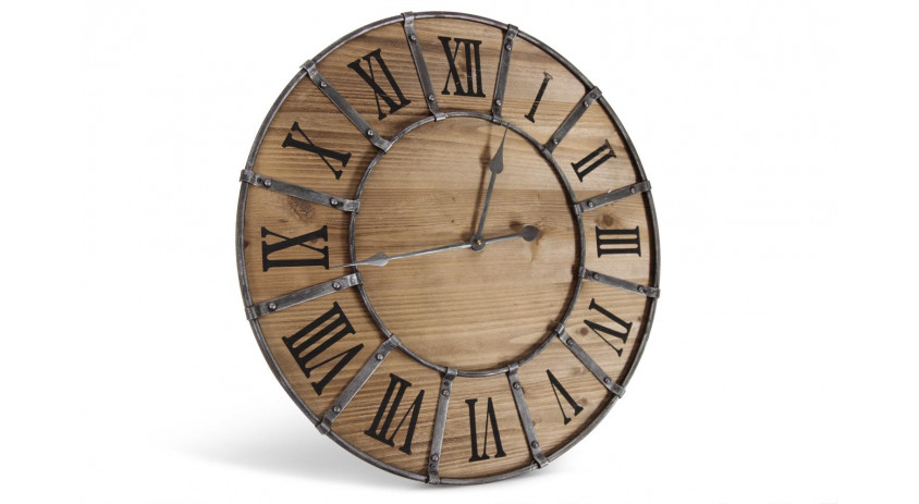 Grande Horloge Ancienne Bois Métal Marron 66x4x66cm