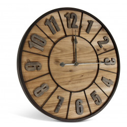 Grande Horloge Ancienne Bois Métal Marron 60x3.5x60cm