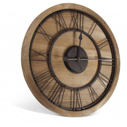 Grande Horloge Ancienne Bois Métal Marron 60x3x60cm