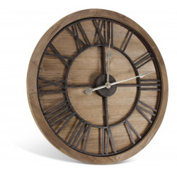 Grande Horloge Ancienne Bois Métal Marron 60x3x60cm