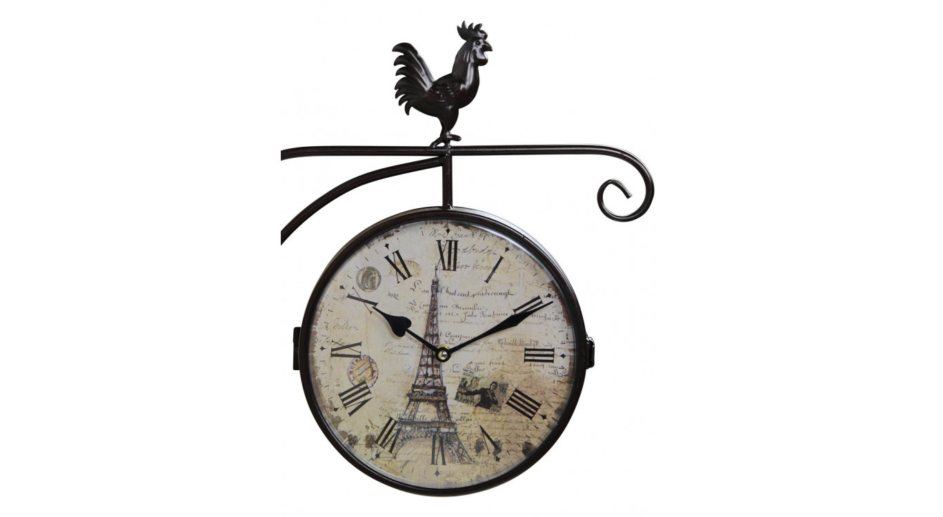 Horloge De Gare Ancienne Double Face Paris Tour Eiffel Fer Forge Blanc 24cm