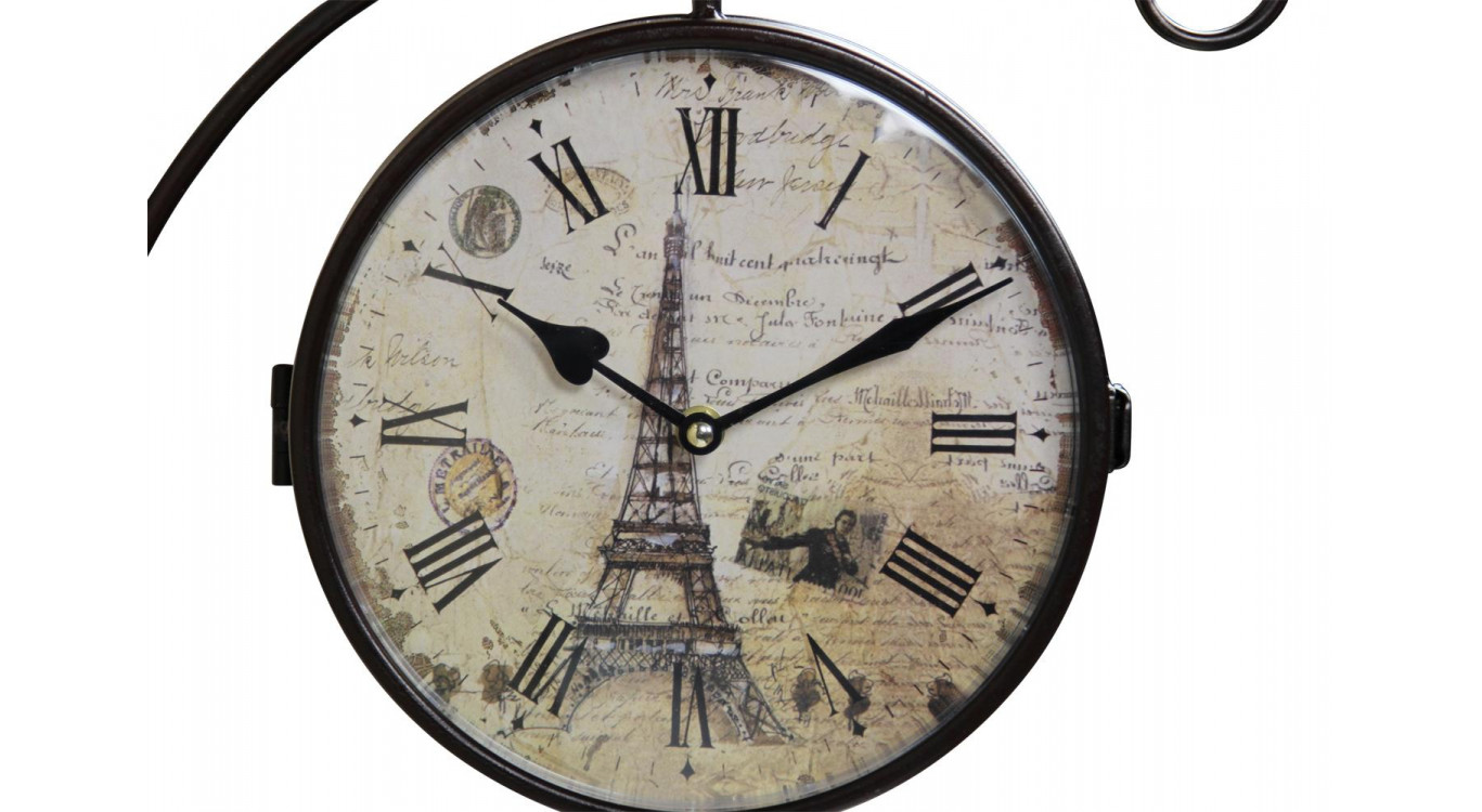 Horloge De Gare Ancienne Double Face Paris Tour Eiffel Fer Forge Blanc 24cm