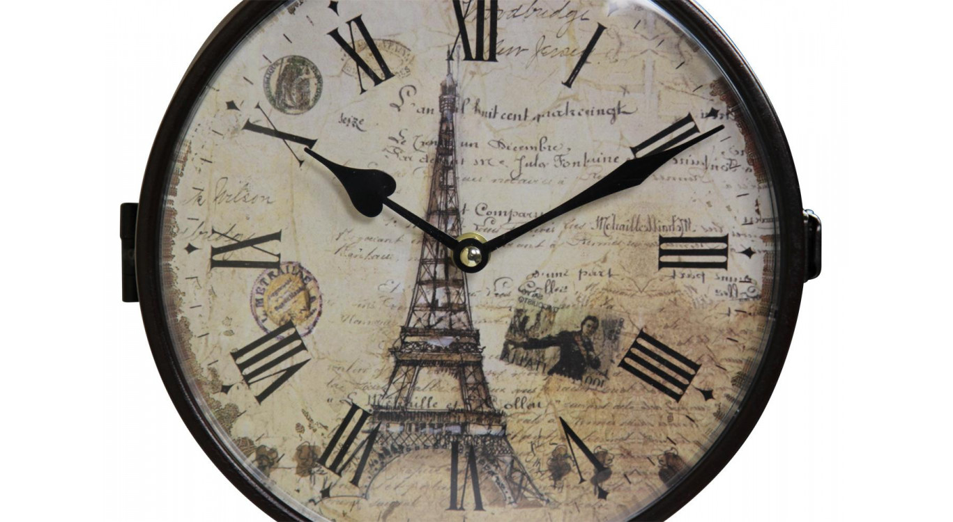 Horloge De Gare Ancienne Double Face Paris Tour Eiffel Fer Forge Blanc 24cm