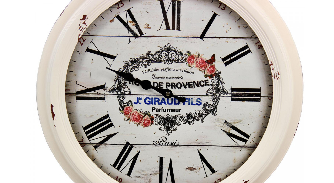 Horloge Ancienne Murale Rose de Provence Métal Blanc 47cm