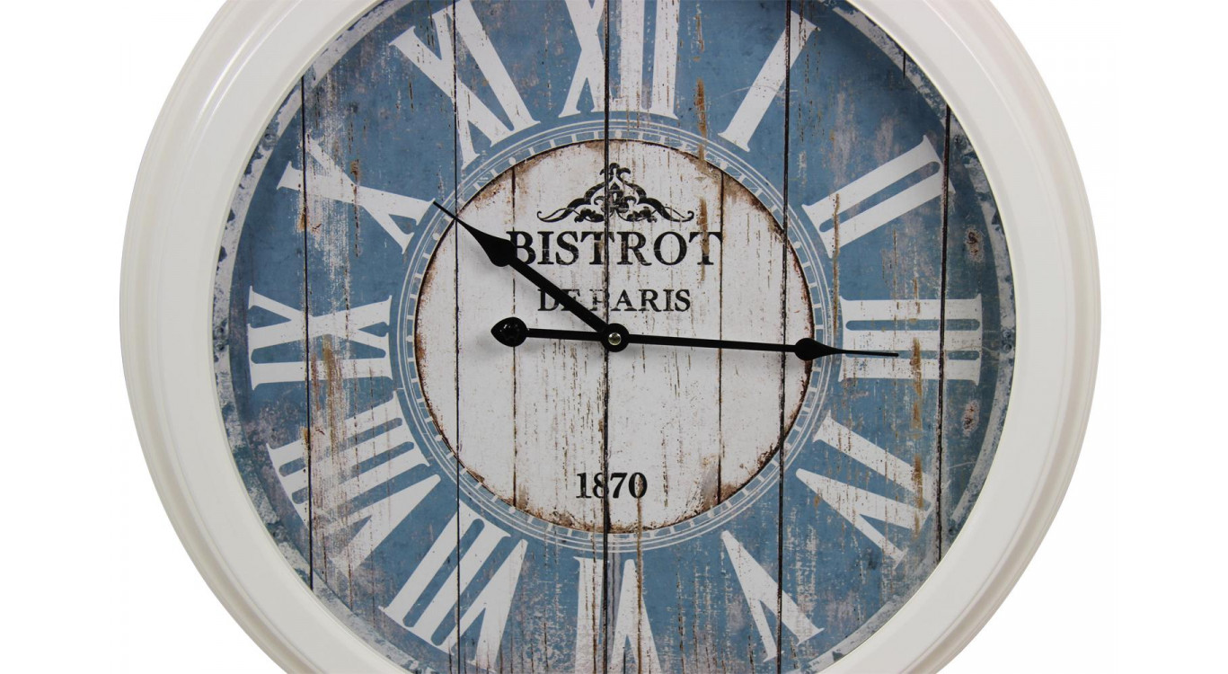 Horloge Ancienne Murale Bistrot de Paris Métal Bleu 58cm