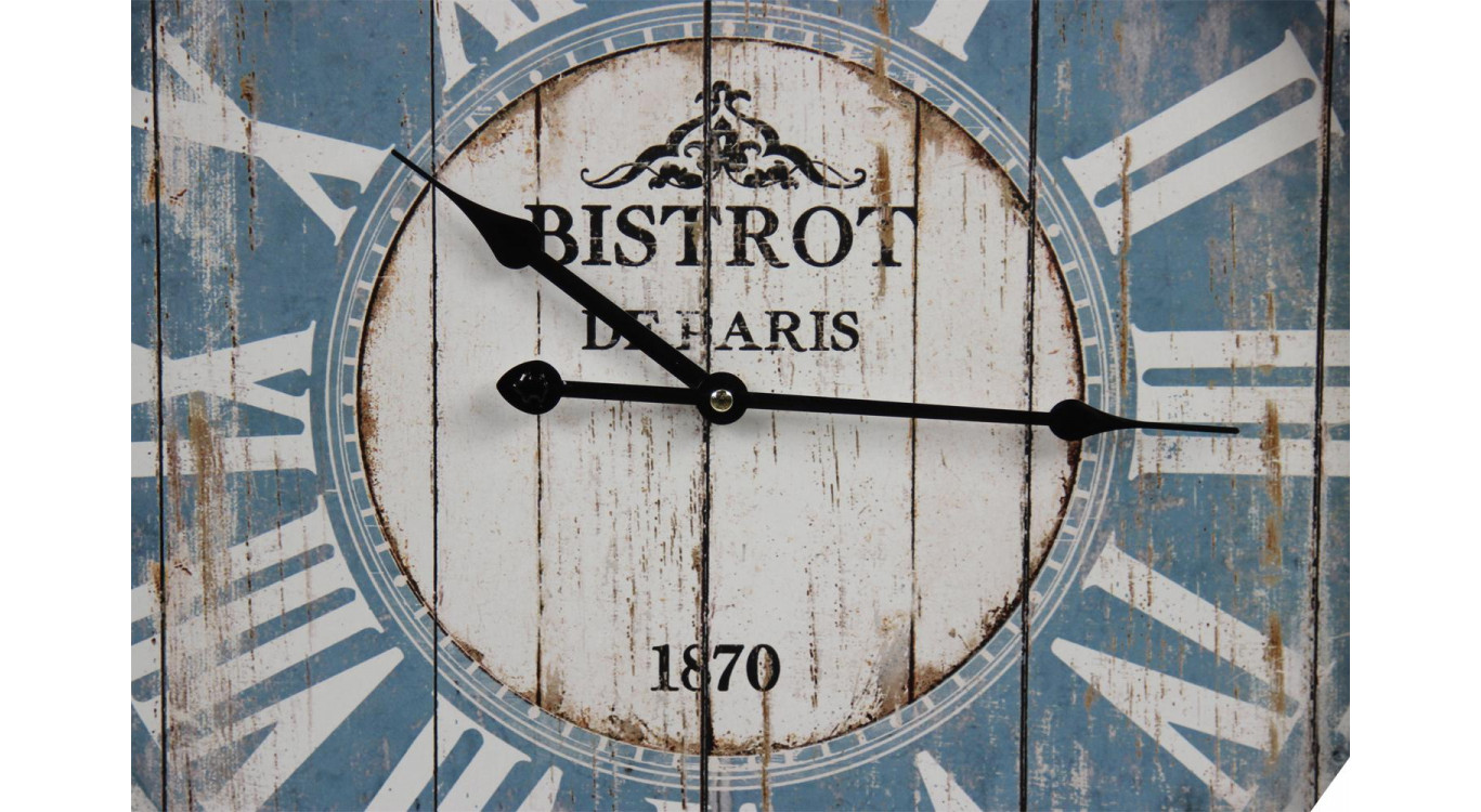 Horloge Ancienne Murale Bistrot de Paris Métal Bleu 58cm