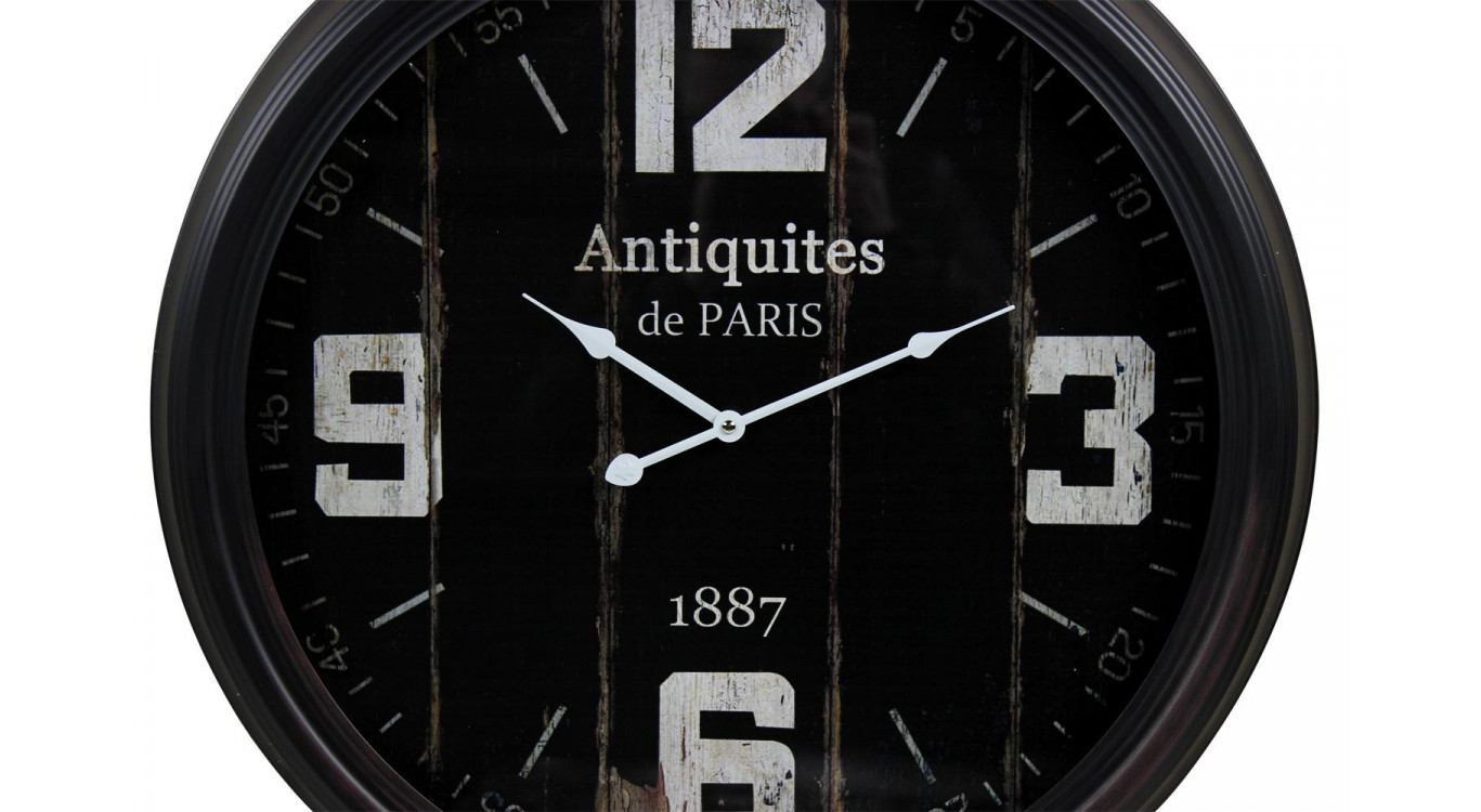 Horloge Ancienne Murale Antiquités de Paris Métal Noir 62cm