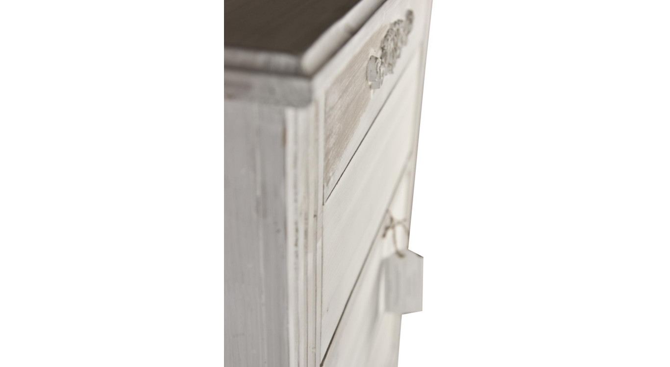 Meuble Semainier Chiffonnier Grainetier Bois Cerusé Blanc 8 Tiroirs Nu 54.5x33x146.5cm