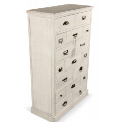 Meuble Semainier Chiffonnier Grainetier Bois Cerusé Blanc 17 Tiroirs 75.5x34x116cm