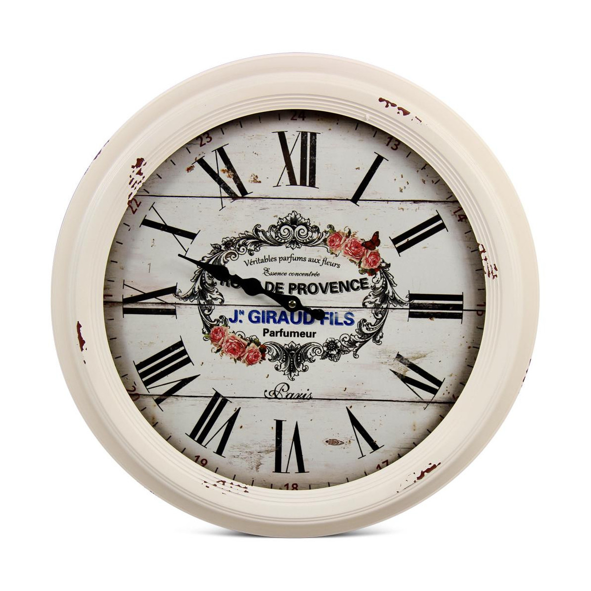 Horloge Ancienne Murale Rose de Provence Métal Blanc 47cm