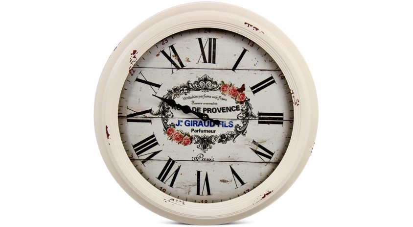 Horloge Ancienne Murale Rose de Provence Métal Blanc 47cm