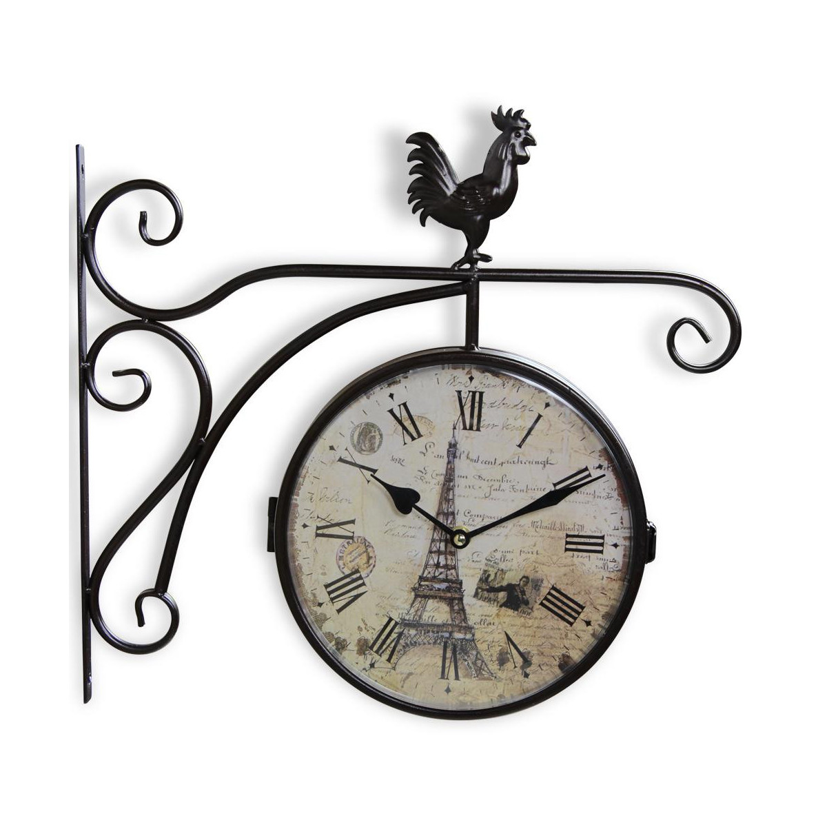 Horloge De Gare Ancienne Double Face Paris Tour Eiffel Fer Forge Blanc 24cm