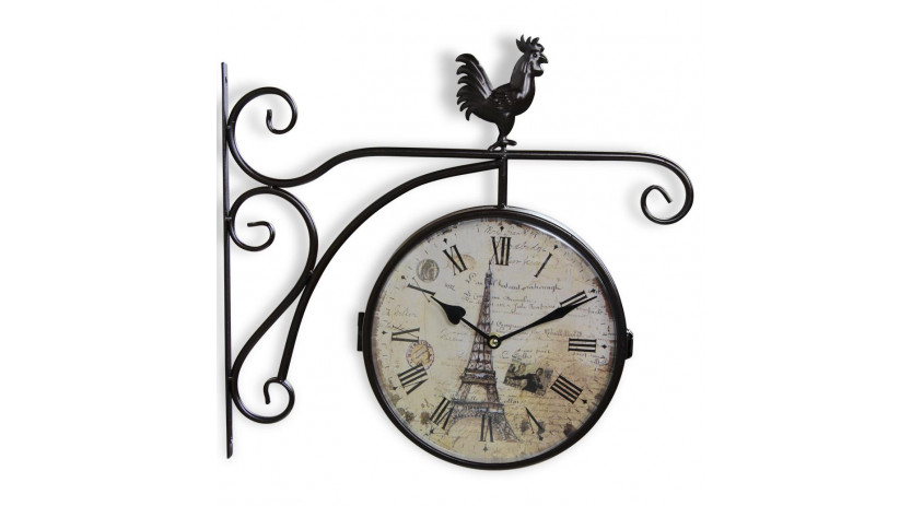 Horloge De Gare Ancienne Double Face Paris Tour Eiffel Fer Forge Blanc 24cm