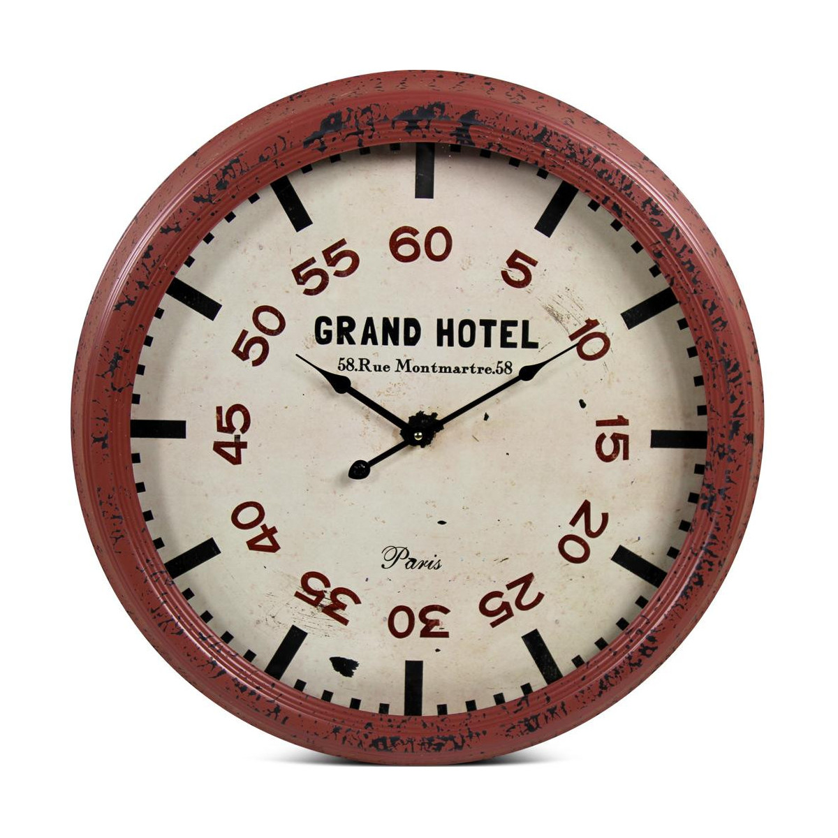 Horloge Ancienne Murale Grand Hôtel Métal Rouge-Bordeaux 62cm